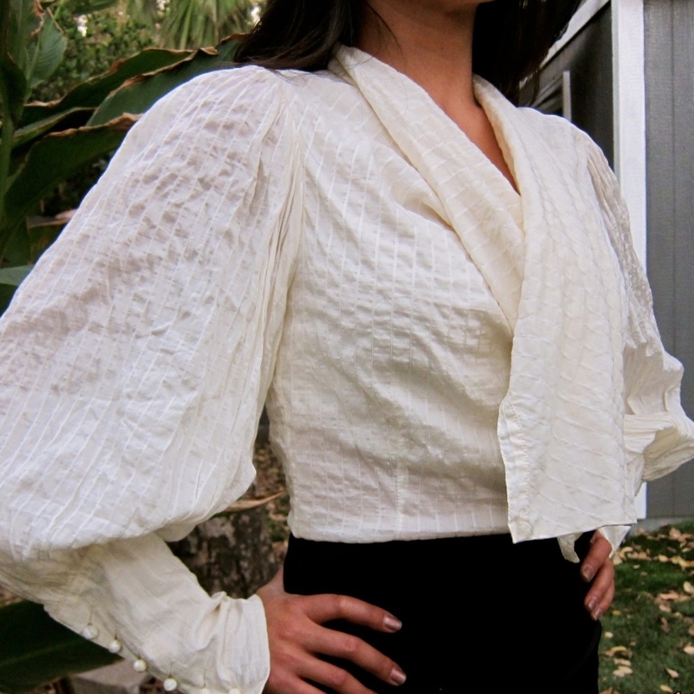 Vintage 80's Victorian style Ivory Silk Blouse